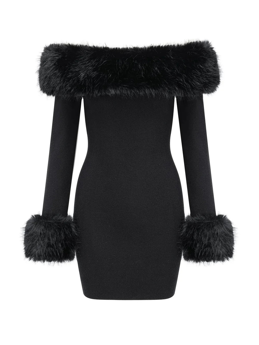 Regina - Luxurious Fur Collar Trimmed Dress