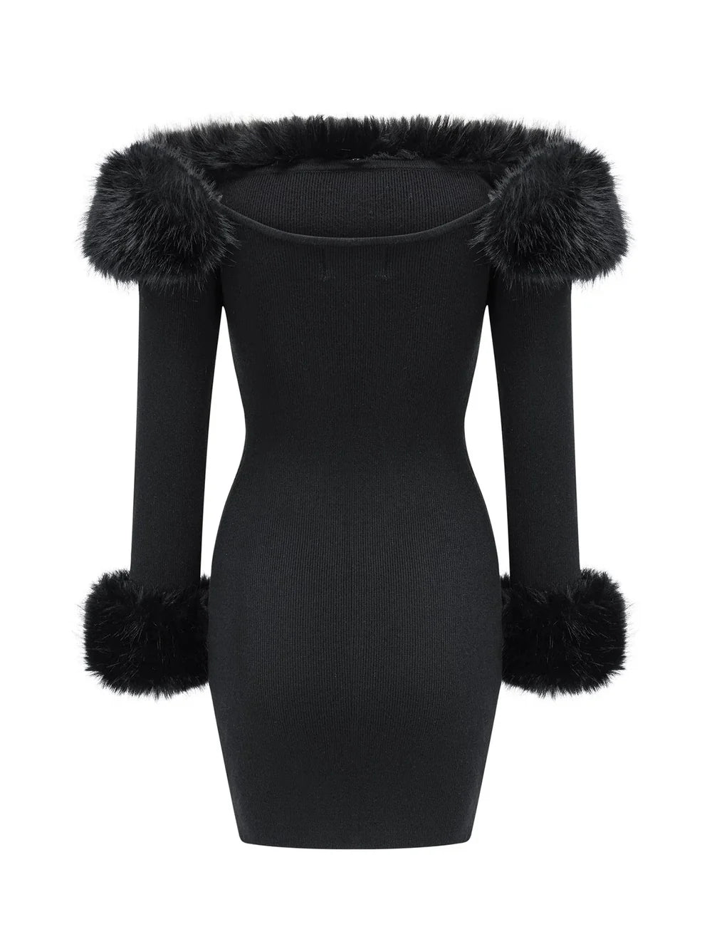 Regina - Luxurious Fur Collar Trimmed Dress