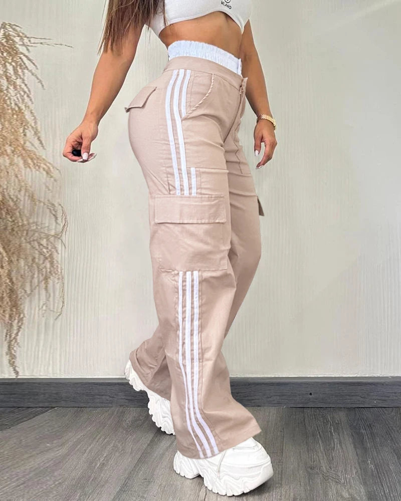 Sophie - Striped High Waist Cargo Flare Pants