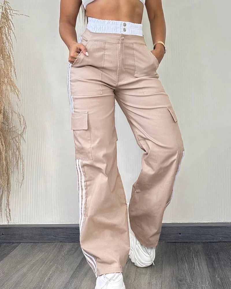 Sophie - Striped High Waist Cargo Flare Pants